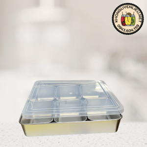Khay Topping Inox 6 ngăn nắp nhựa mica